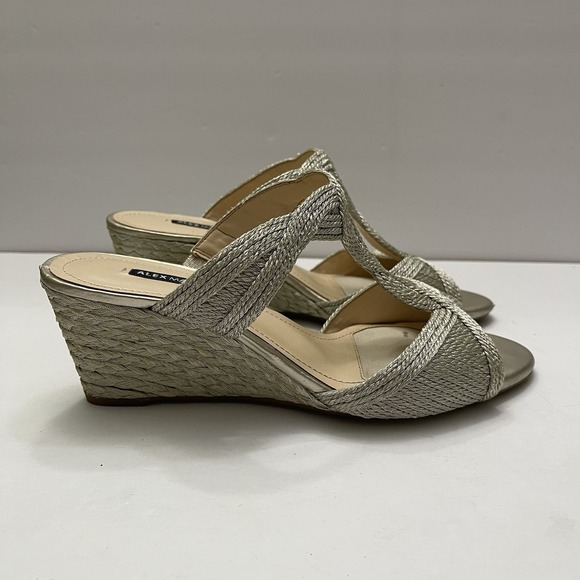 Alex Marie Martine Gold Shimmer Braided Wedges Heels Party Sandals Womens 8.5 - Picture 4 of 12